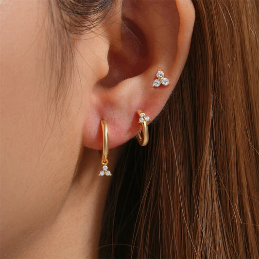 Triple Zircon Wearable Hoop Earrings